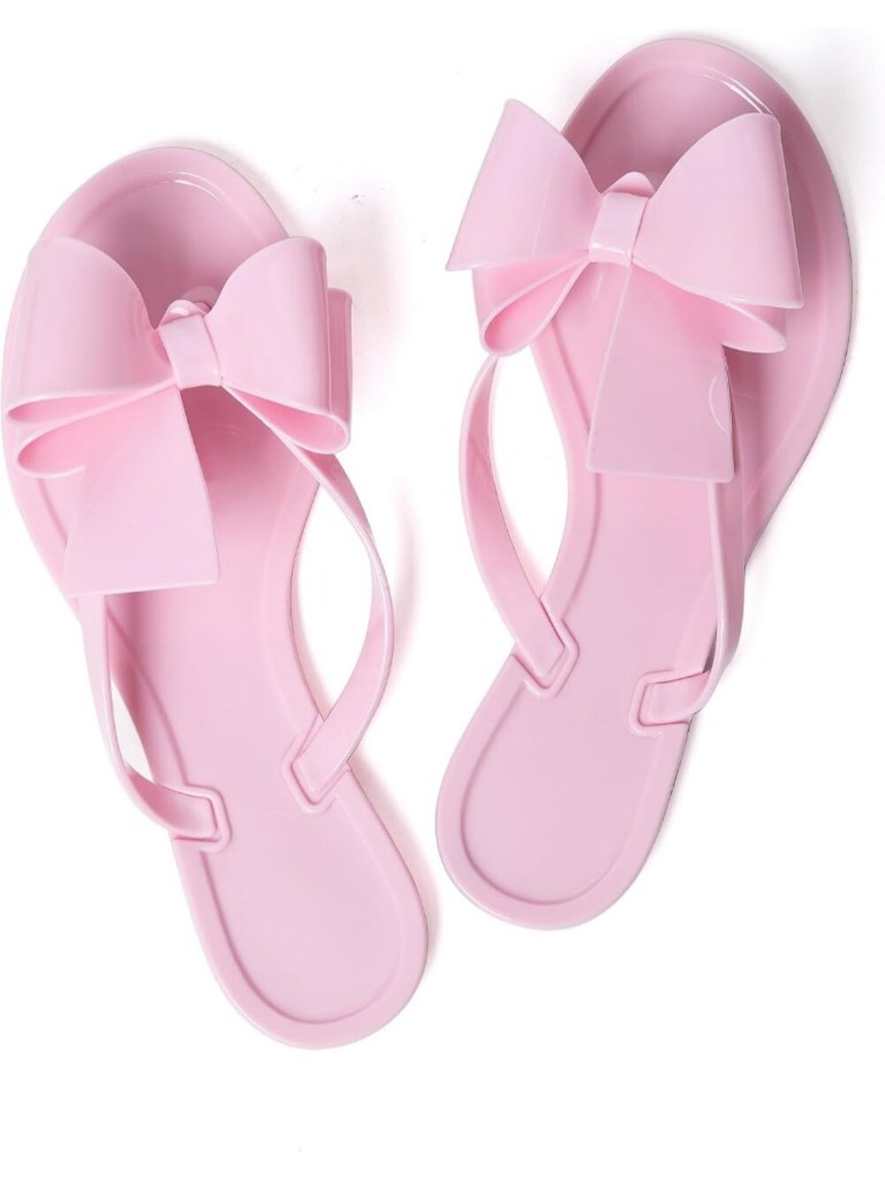 Women's Pink Summer Flip-Flops Big Jelly Bow Beach Cute Flat Dressy Sandals